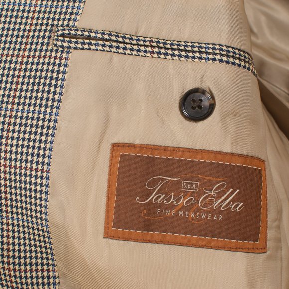 Macy's Tasso Elba Men's Sport Coat 40R Beige Houndstooth Wool Notch Lapel - Picture 5 of 7